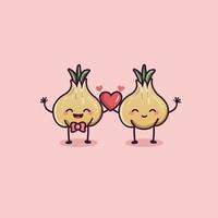 valentine's day couple of cute garlic character vector design