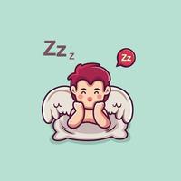 lindo bebé cupido durmiendo. bebé perezoso con alas con san valentín ellos vector