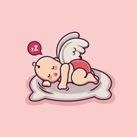 cute baby cupid sleeping vector