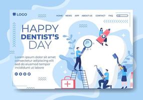 Dentist Day Landing Page Template Flat Dental Design Illustration Editable of Square Background Suitable for Social media or Web Internet Ads vector