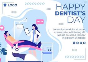 Dentist Day Brochure Template Flat Dental Design Illustration Editable of Square Background Suitable for Social media or Web Internet Ads vector