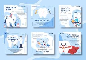 Dentist Day Post Template Flat Dental Design Illustration Editable of Square Background Suitable for Social media or Web Internet Ads vector