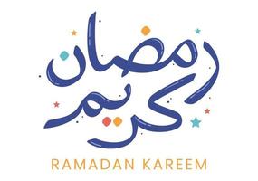 ramadan kareem en la ilustración de vector plano de fondo de caligrafía árabe. mes de ayuno a los musulmanes adecuado para afiches, pancartas o tarjetas de felicitación