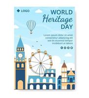 World Heritage Day Poster Template Flat Design Illustration Editable of Square Background Suitable for Social Media, Greeting Card and Web Ads vector