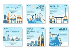 World Heritage Day Post Template Flat Design Illustration Editable of Square Background Suitable for Social Media, Greeting Card and Web Ads vector