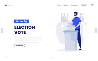 Man giving vote for election day concept on landing page design vector