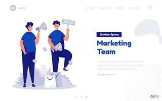 concepto de equipo de promoción de marketing para web o página de destino vector