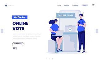 Online vote survey election day concept on landing page design vector