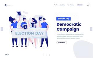 People with democratic banner campaign for vote election day concept vector