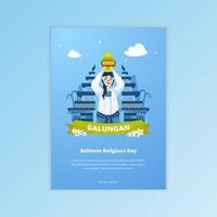 Flat design happy Galungan ceremony or Balinese religious tradition on poster template vector