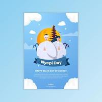 pareja balinesa para feliz día nyepi significa día de silencio de bali en diseño de afiches vector