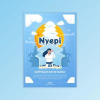 A woman prays to celebrates Nyepi day or Day of Silence in Bali on poster design vector