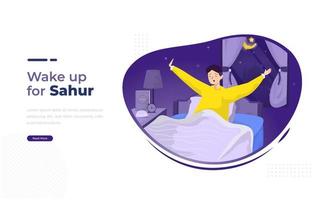 A man wake up for Ramadan sahur concept vector