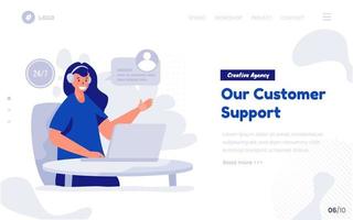 Customer support concept for contact us page on web or landing page vector