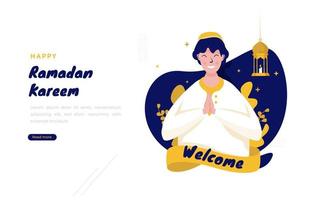 Welcome Ramadan kareem flat design greetings post vector