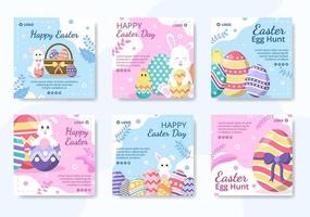 Happy Easter Day Post Template Flat Illustration Editable of Square Background Suitable for Social Media, Greeting Card or Web Ads vector