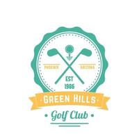 Golf club vintage logo, emblem, golf club sign, crossed golf clubs and ball, vector illustration