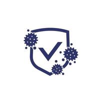 antibacterial protection icon, shield and virus vector