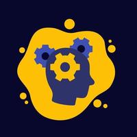 thinking icon with gears and head vector