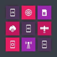 wireless technology icons, 4g network pictogram, lte icon, mobile communication, connection signs, 4g, 5g mobile internet symbols, vector