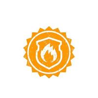 Fire protection vector badge with shield and flame