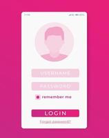 User Login page, mobile app ui, vector