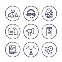 communication, social media and marketing line icons set vector