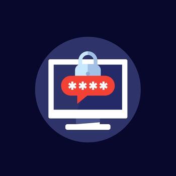 computer with password access icon, flat style vector