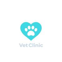 paw and heart, veterinary clinic, pet shop vector logo