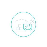 warehouse and van, delivery line icon vector