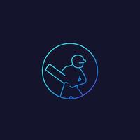 Cricket icon, player with bat, linear vector