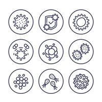 microbe, virus and bacteria line icons set vector