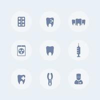 Teeth, dental clinic, tooth cavity, stomatology, toothcare isolated icons set, vector illustration