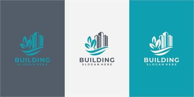 building nature logo design template. eco leaf build logo design vector