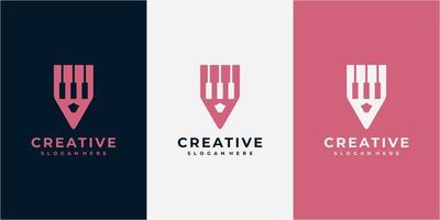 piano pencil concept vector logo design. piano, pencil, song, music logo design