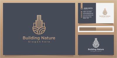 Elegant building land logo design concept with business card, line art building land vector