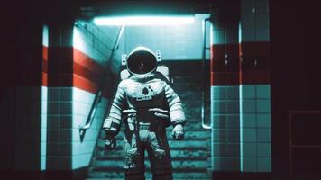 Astronaut at underground metro subway video