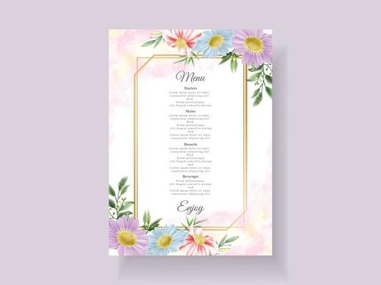 Wedding invitation card with beautiful flower and leaves watercolor