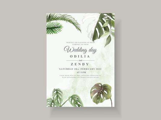 Beautiful floral tropical wedding invitation card