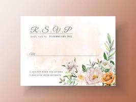 Beautiful wedding invitation card with elegant flower and leaves watercolor vector