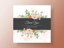 Beautiful wedding invitation card with elegant flower and leaves watercolor vector