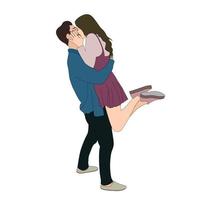 feliz día de san valentín, feliz pareja besa la ilustración vectorial del personaje en un fondo aislado, ilustración de personajes para proyectos temáticos de parejas jóvenes como la boda y el día de san valentín. vector