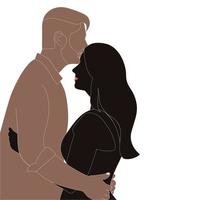 Happy Valentines Day, Cute couple forehead kiss character vector silhouette on white background, Character illustration for young couple theme projects like wedding and valentines day.