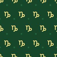 Zodiac seamless gold pattern. Repeating capricornus sign with stars on the green background. Vector horoscope symbol