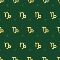 Zodiac seamless gold pattern. Repeating capricornus sign with stars on the green background. Vector horoscope symbol