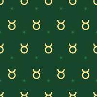 Zodiac seamless gold pattern. Repeating taurus sign with stars on the green background. Vector horoscope symbol