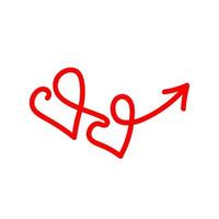 Linear doodle red arrow with heart. Love pointer, trajectory, like. Vector design element for social media, valentines day and romantic designs.