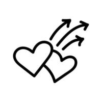 Linear doodle arrow with heart. Love pointer, trajectory, like. Vector design element for social media, valentines day and romantic designs