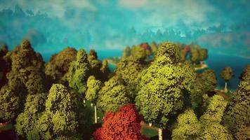 paysage de forêt verte de dessin animé avec arbres et lac video