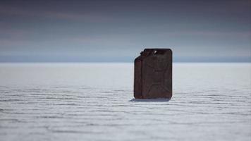 old metal fuel canister at salt flats in Utah video